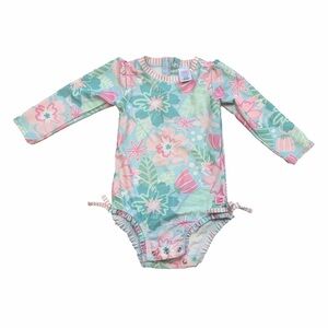 RuffleButts Floral Rash Guard Swimsuit 18-24M Pink Blue Ruffle